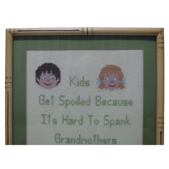 Vintage Framed Cross Stitch "Kids Get Spoiled" Needlepoint - Picture 3 of 12
